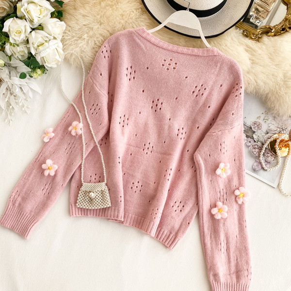 Cardigan dama cu elemente 3D flori in doua culori