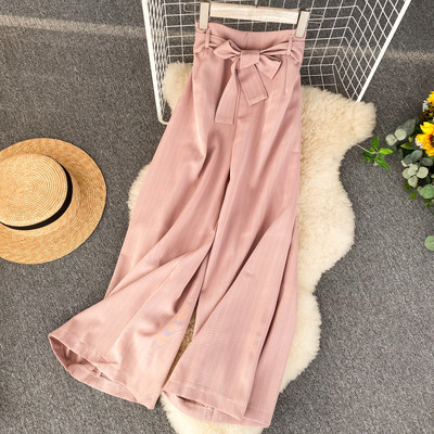 Pantaloni moderni de dama in dungi cu talie inalta si curea