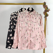 Cămașă casual de damă în negru și roz cu model cu model