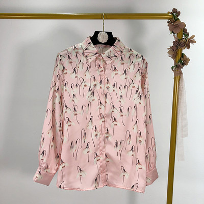 Cămașă casual de damă în negru și roz cu model cu model