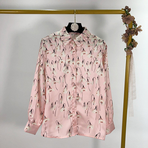 Cămașă casual de damă în negru și roz cu model cu model