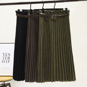 Fusta de dama moderna plisata cu curea in trei culori