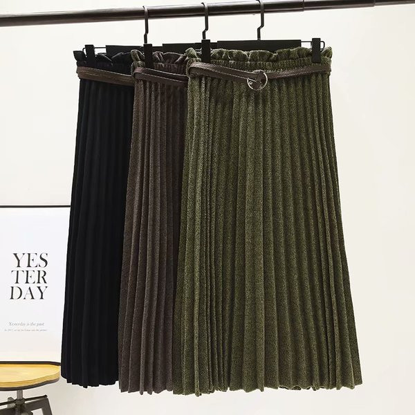 Fusta de dama moderna plisata cu curea in trei culori