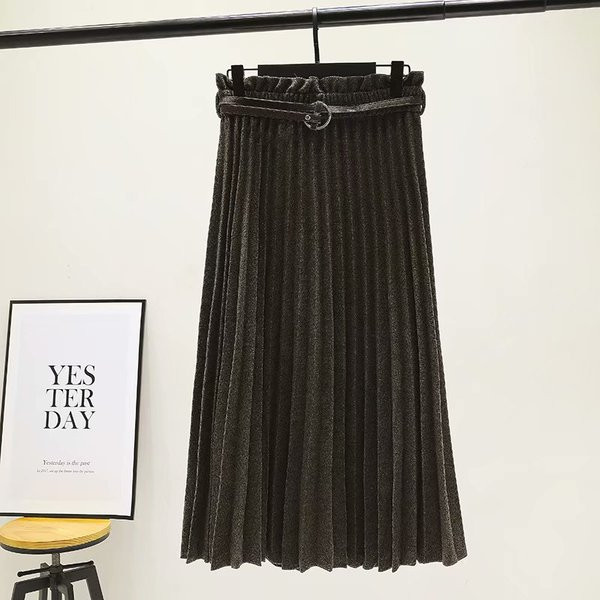 Fusta de dama moderna plisata cu curea in trei culori