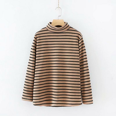 Modern női csíkos pulóver magas gallérral, két színben