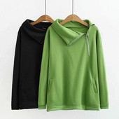 Hanorac casual de dama de marime mare cu fermoar in negru si verde