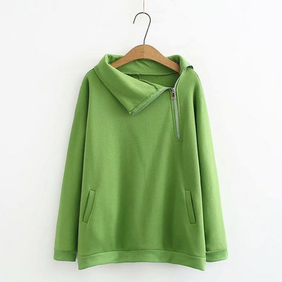 Hanorac casual de dama de marime mare cu fermoar in negru si verde