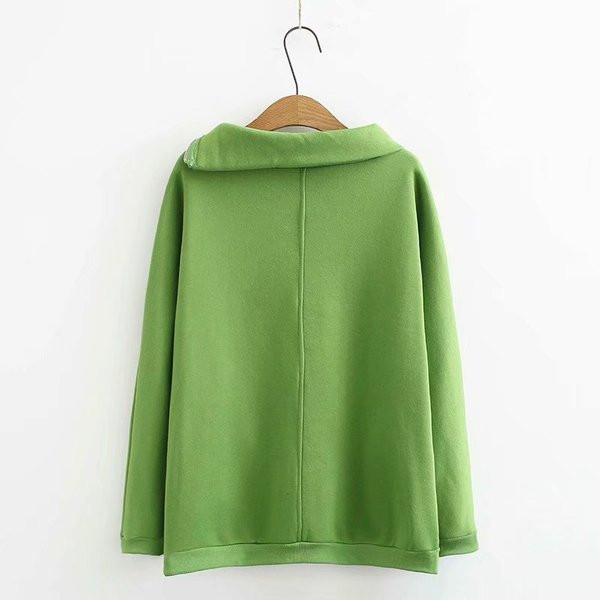 Hanorac casual de dama de marime mare cu fermoar in negru si verde