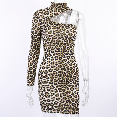 Λεπτό γυναικείο φόρεμα μοντέλο με μανίκια και μοτίβο ζώων σε δύο χρώματα