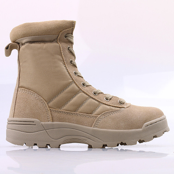 Мъжки туристически обувки с цип и връзки в бежов и черен цвят 