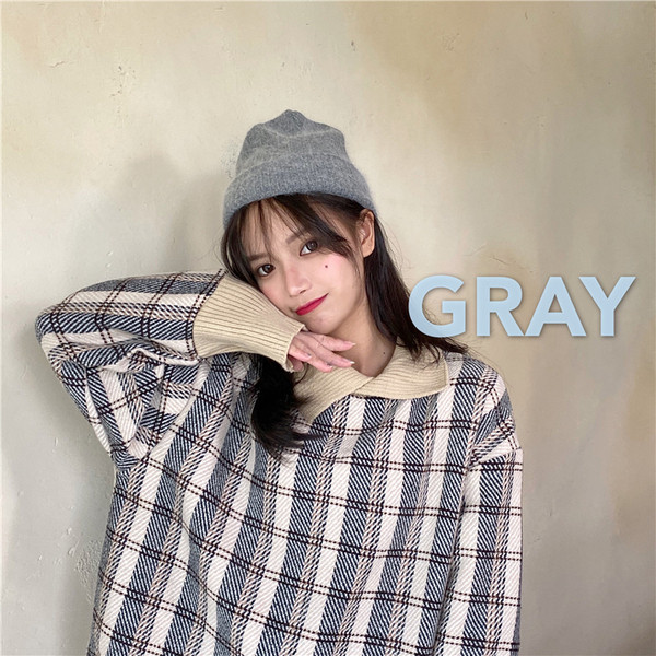 Pulover de dama lung in carouri in doua culori