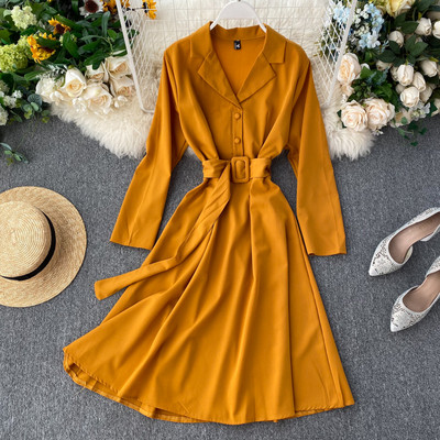 Μοντέρνο γυναικείο φόρεμα με ζώνη σε διάφορα χρώματα