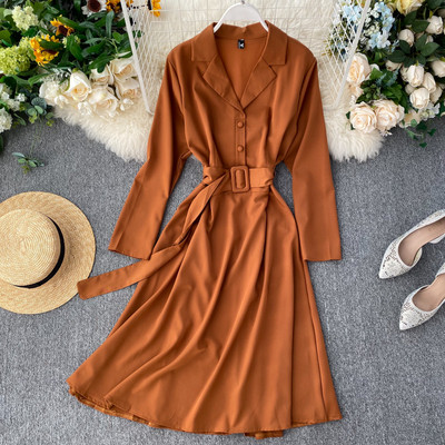 Μοντέρνο γυναικείο φόρεμα με ζώνη σε διάφορα χρώματα