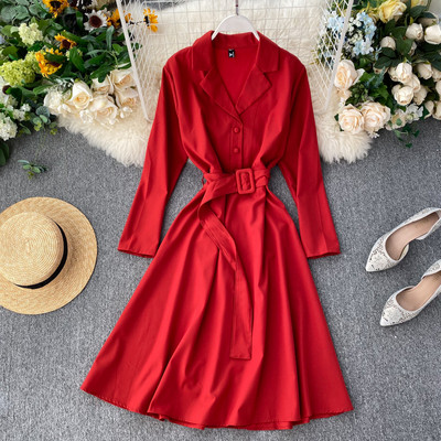 Μοντέρνο γυναικείο φόρεμα με ζώνη σε διάφορα χρώματα