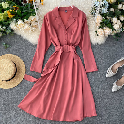 Μοντέρνο γυναικείο φόρεμα με ζώνη σε διάφορα χρώματα