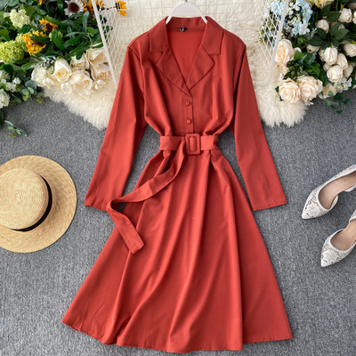 Μοντέρνο γυναικείο φόρεμα με ζώνη σε διάφορα χρώματα