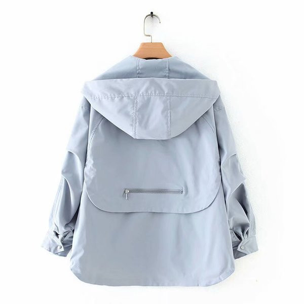 Modern női őszi kabát cipzárral és kapucnival, kék és fekete színben