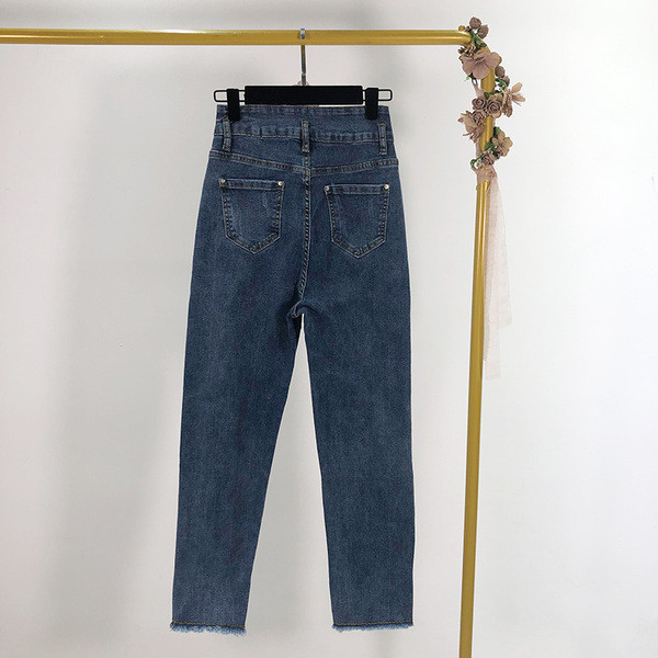 Blugi de dama in albastru si negru cu talie inalta - model larg