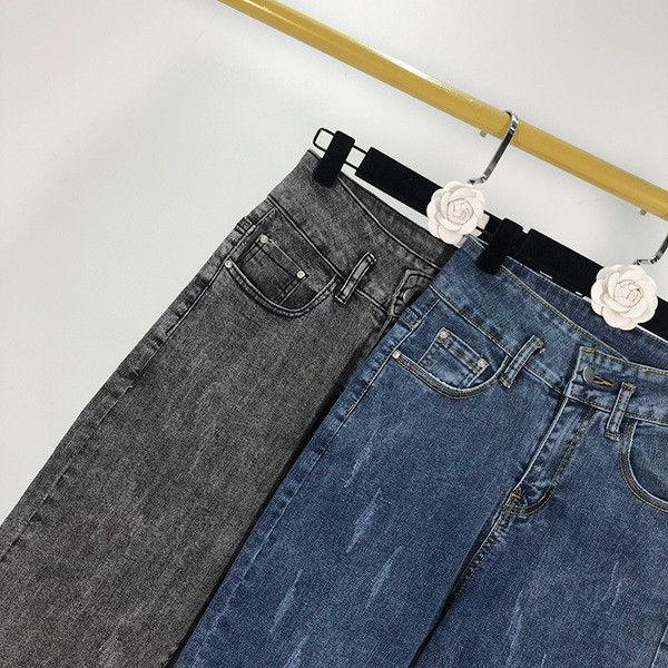 Blugi de dama in albastru si negru cu talie inalta - model larg