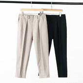 Pantaloni moderni de dama cu talie inalta in bej si negru