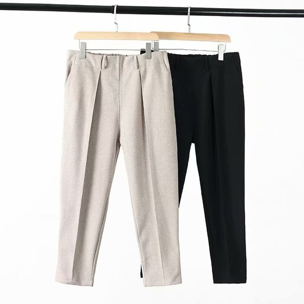 Pantaloni moderni de dama cu talie inalta in bej si negru