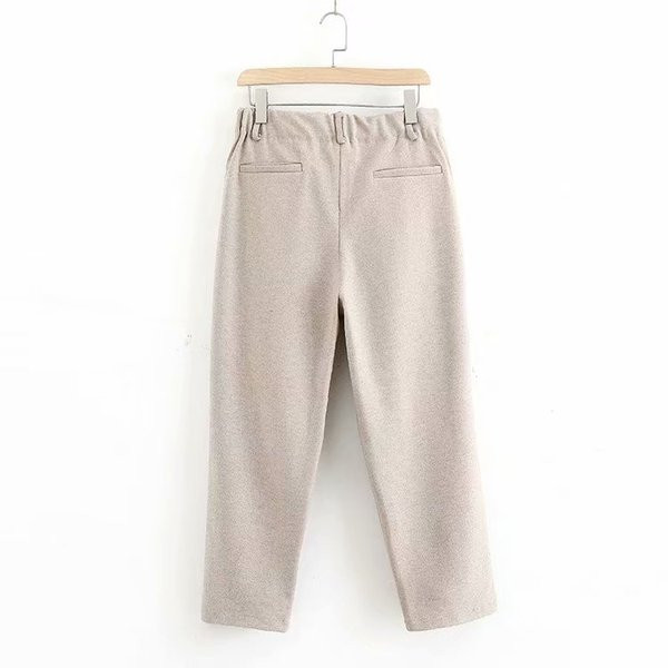 Pantaloni moderni de dama cu talie inalta in bej si negru