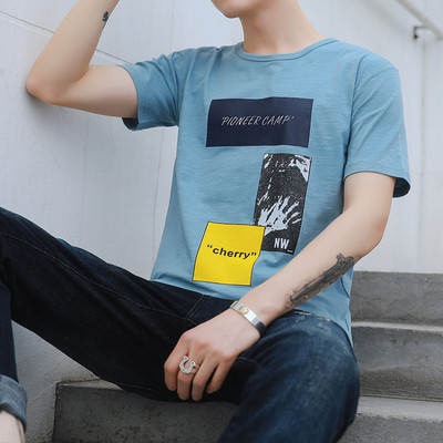 Модерна мъжка тениска с къс ръкав и апликация 