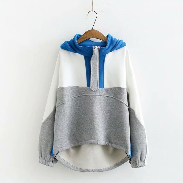 Γυναικείο φαρδύ φούτερ με φερμουάρ σε δύο χρώματα