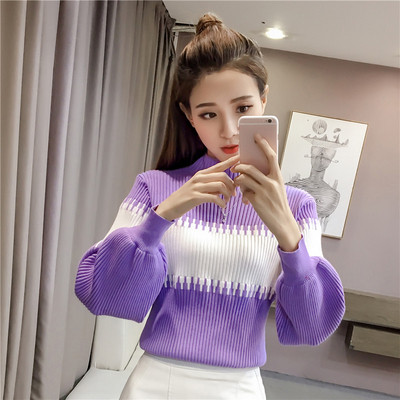 Νέο μοντέλο γυναικείο πουλόβερ με χαμηλό κολάρο σε μοβ, κόκκινο, πράσινο, μαύρο και κίτρινο χρώμα