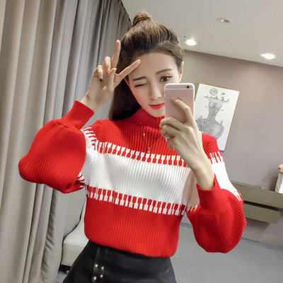 Νέο μοντέλο γυναικείο πουλόβερ με χαμηλό κολάρο σε μοβ, κόκκινο, πράσινο, μαύρο και κίτρινο χρώμα