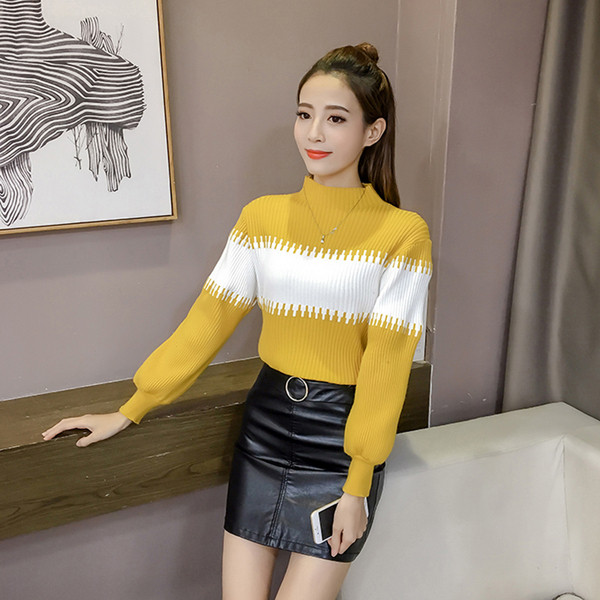 Νέο μοντέλο γυναικείο πουλόβερ με χαμηλό κολάρο σε μοβ, κόκκινο, πράσινο, μαύρο και κίτρινο χρώμα