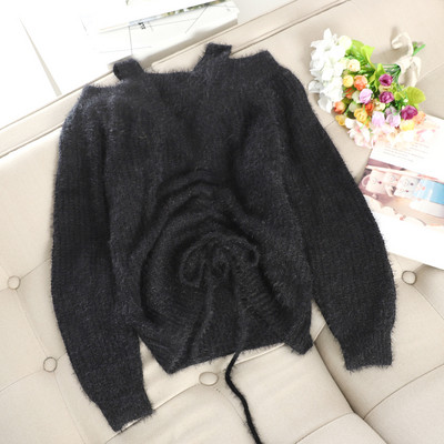 Modern női pulóver csupasz váll és nyakkendő több színben