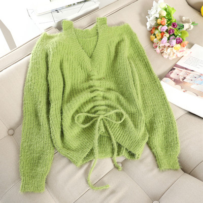 Modern női pulóver csupasz váll és nyakkendő több színben