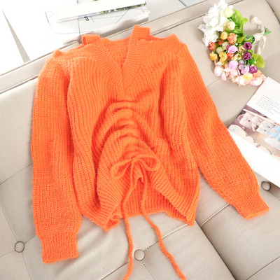 Modern női pulóver csupasz váll és nyakkendő több színben