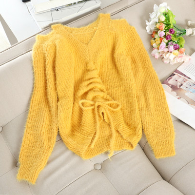 Modern női pulóver csupasz váll és nyakkendő több színben