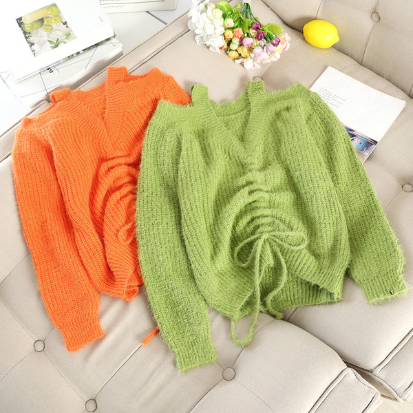 Modern női pulóver csupasz váll és nyakkendő több színben