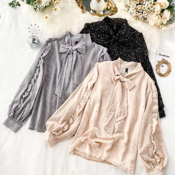 Modern női ing szalaggal, többféle színben