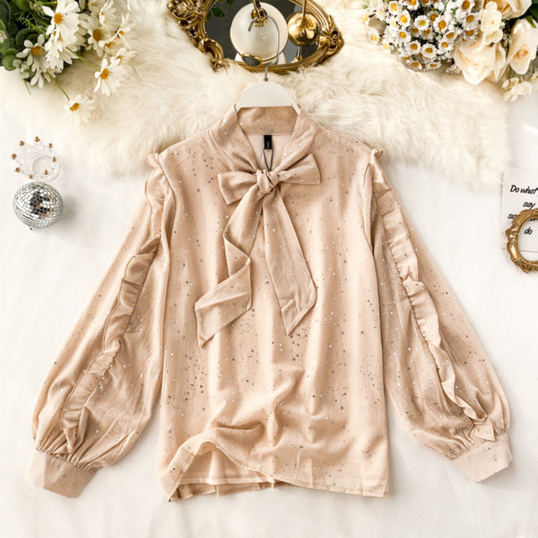 Modern női ing szalaggal, többféle színben