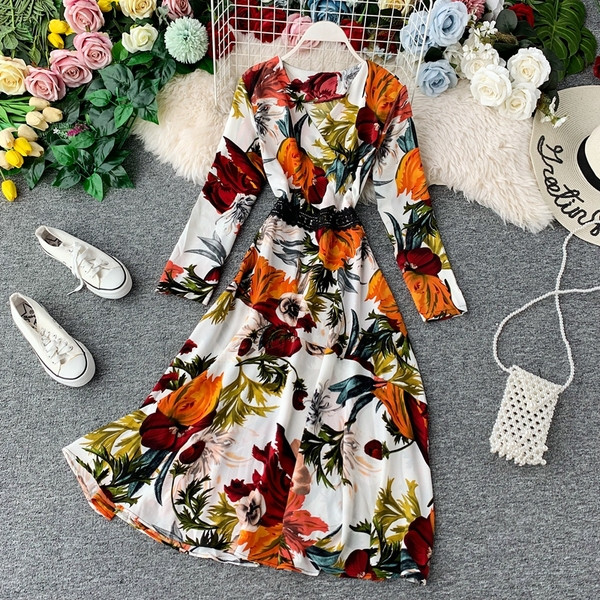 Νέο μοντέλο μακρύ γυναικείο φόρεμα με floral μοτίβο σε διαφορετικά χρώματα
