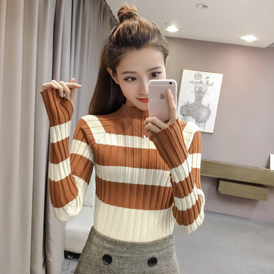 Pulover de dama in dungi model nou maro, negru si rosu