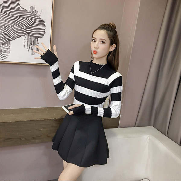 Pulover de dama in dungi model nou maro, negru si rosu