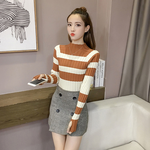 Pulover de dama in dungi model nou maro, negru si rosu