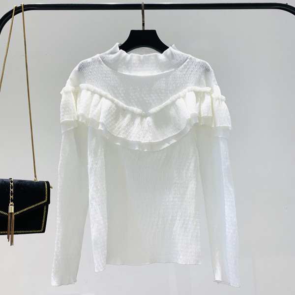 Női alkalmi blúz kerek nyakkivágással, fehér és fekete színben