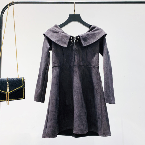 Női ruha hosszú ujjú szürke színben