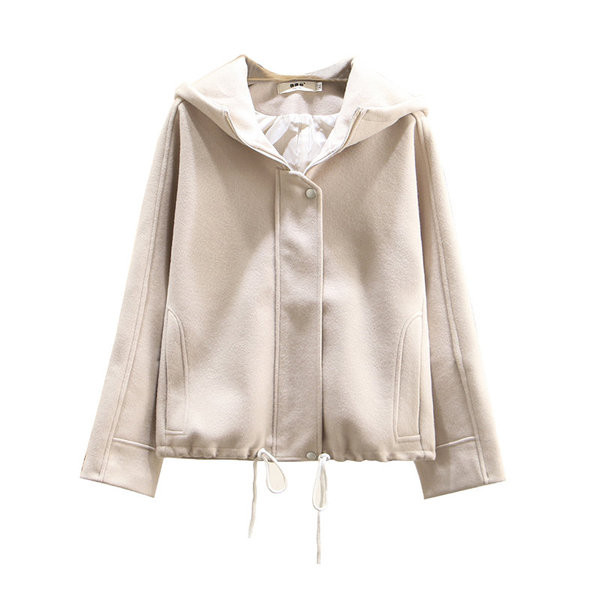 Μοντέρνο γυναικείο μπουφάν με κουκούλα και φερμουάρ σε μπλε και μπεζ χρώμα