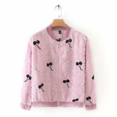 Γυναικείο καθημερινό μπουφάν  φθινοπωρινό με ψηλό γιακά και φερμουάρ σε μοβ και λευκό χρώμα