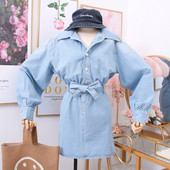 Rochie de dama din denim model nou cu curea si nasturi in albastru