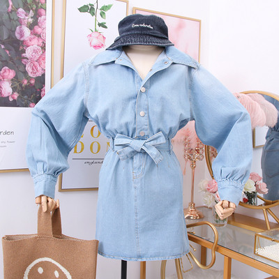 Rochie de dama din denim model nou cu curea si nasturi in albastru