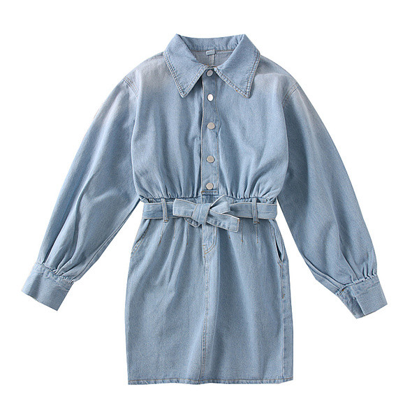 Rochie de dama din denim model nou cu curea si nasturi in albastru