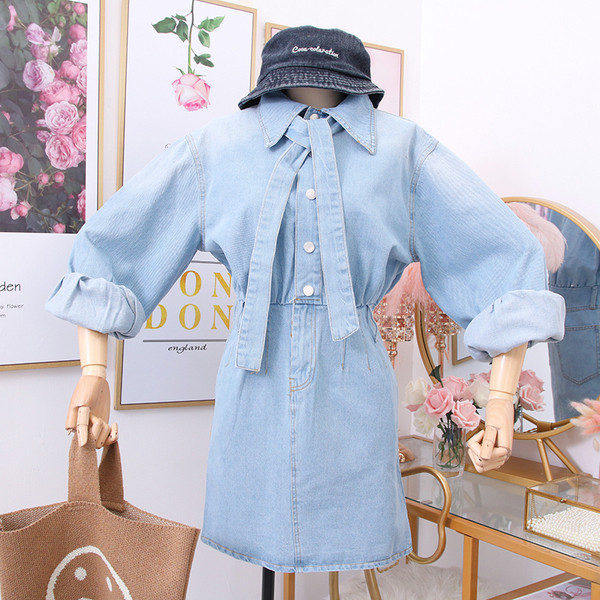 Rochie de dama din denim model nou cu curea si nasturi in albastru